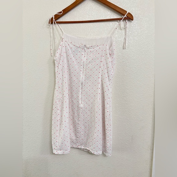 Princess Polly Nellie White Red Polka Dot Eyelet Mini Dress Slit - Picture 3 of 9